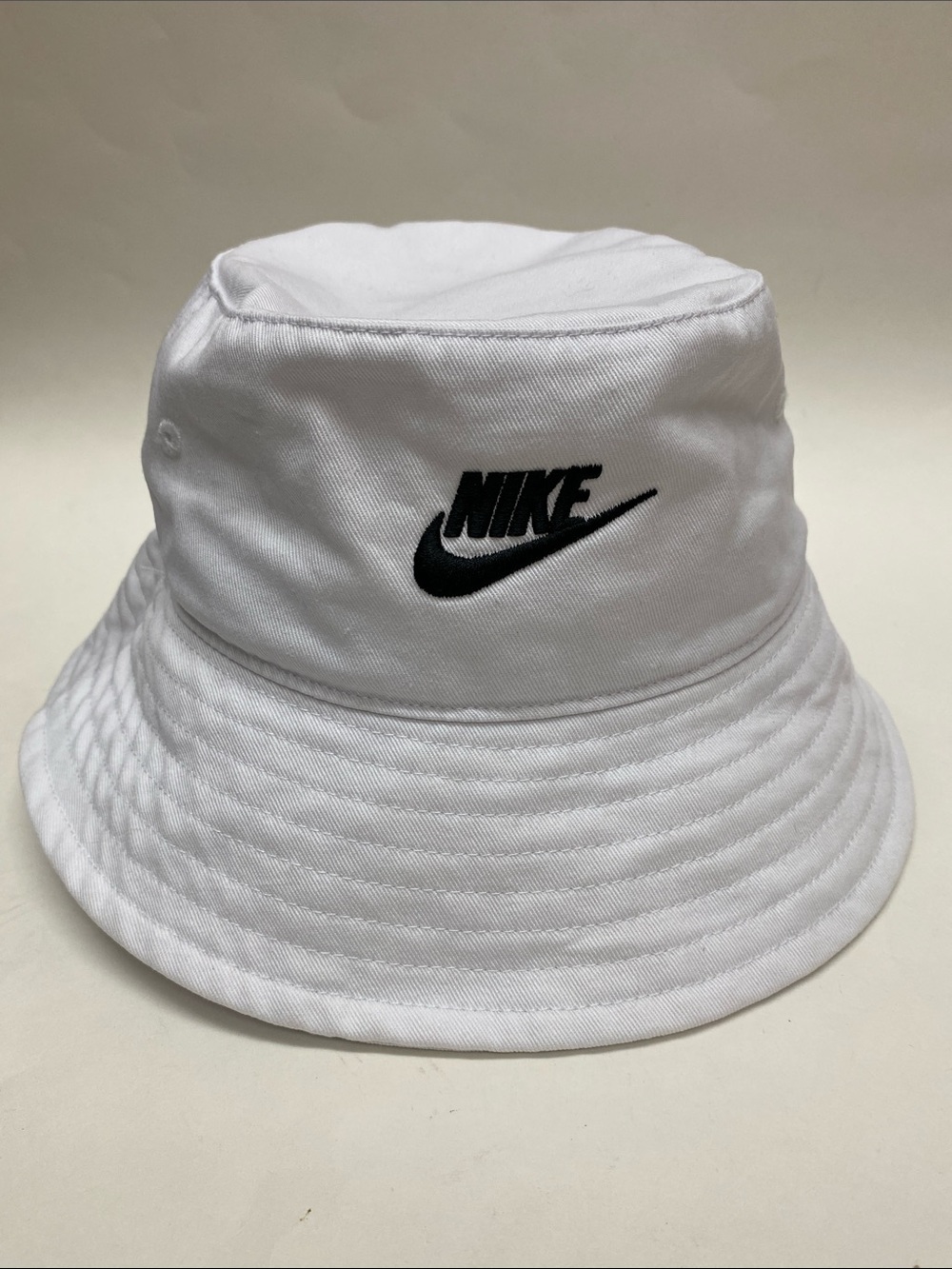 Nike White Kids Bucket Hat with Black Swoosh